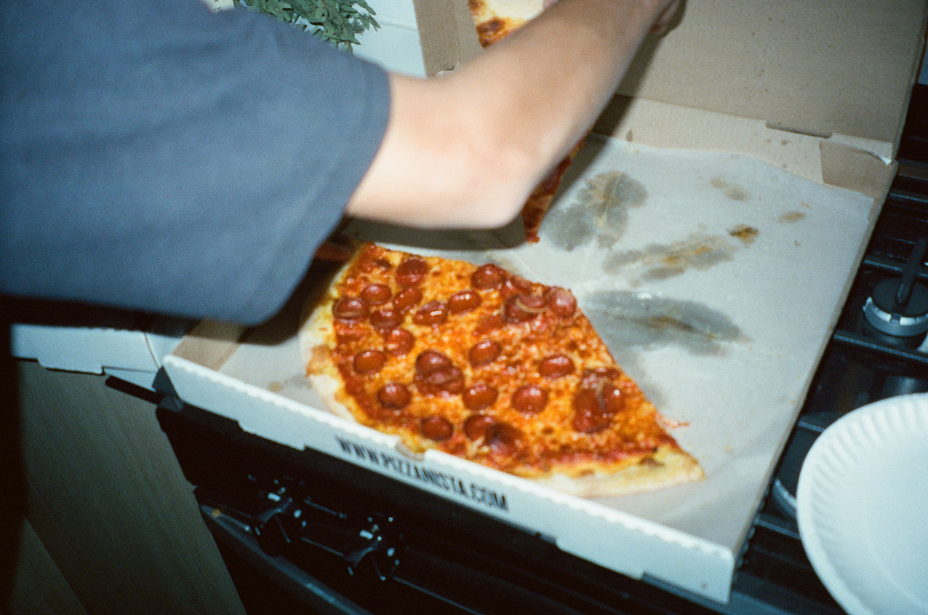 Pizza on the stove between takes