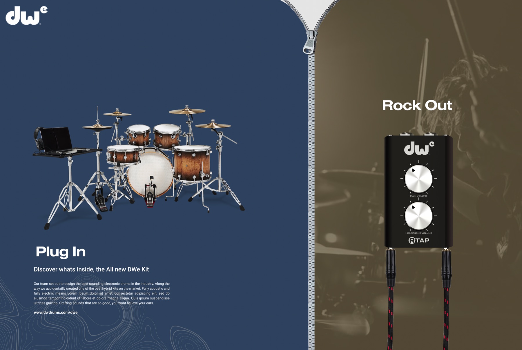 DWe campaign spread: Plug In / Rock Out · The zipper