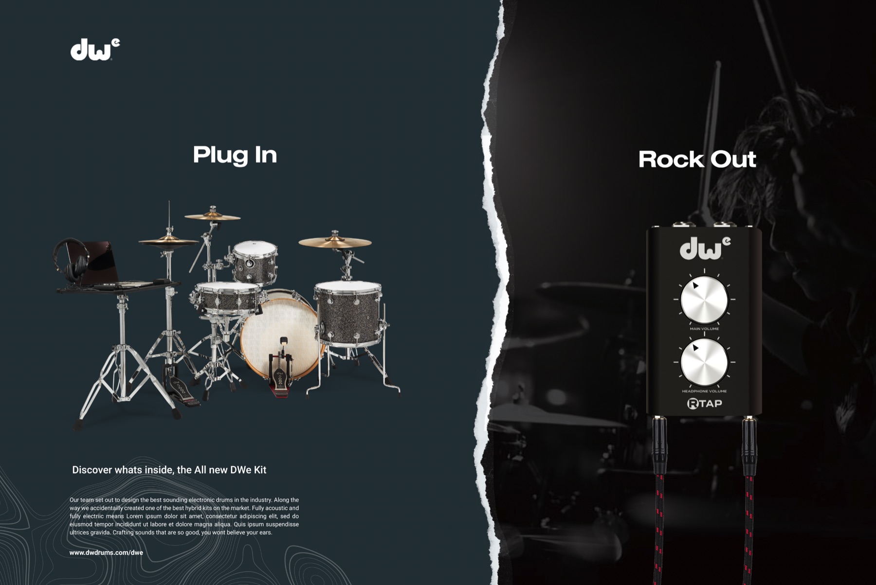 DWe campaign spread: Plug In / Rock Out · The tear