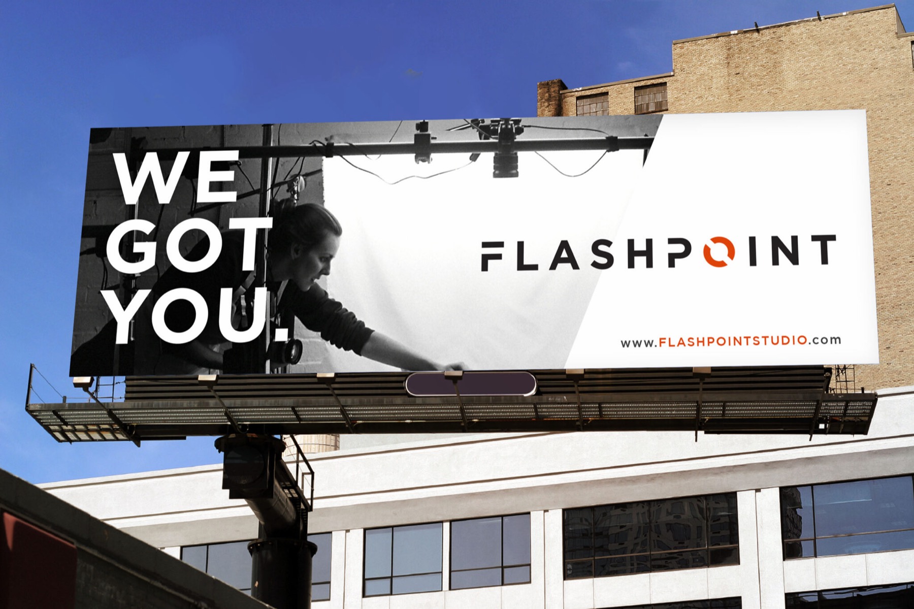 Flashpoint billboard comp on a city building
