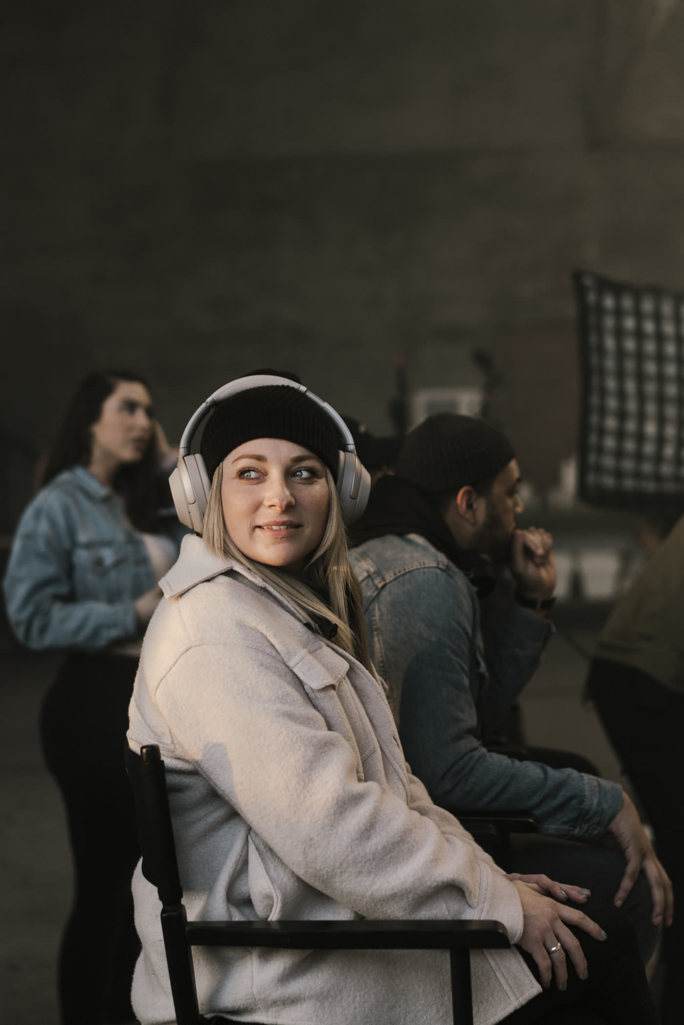 Talent in headphones between takes