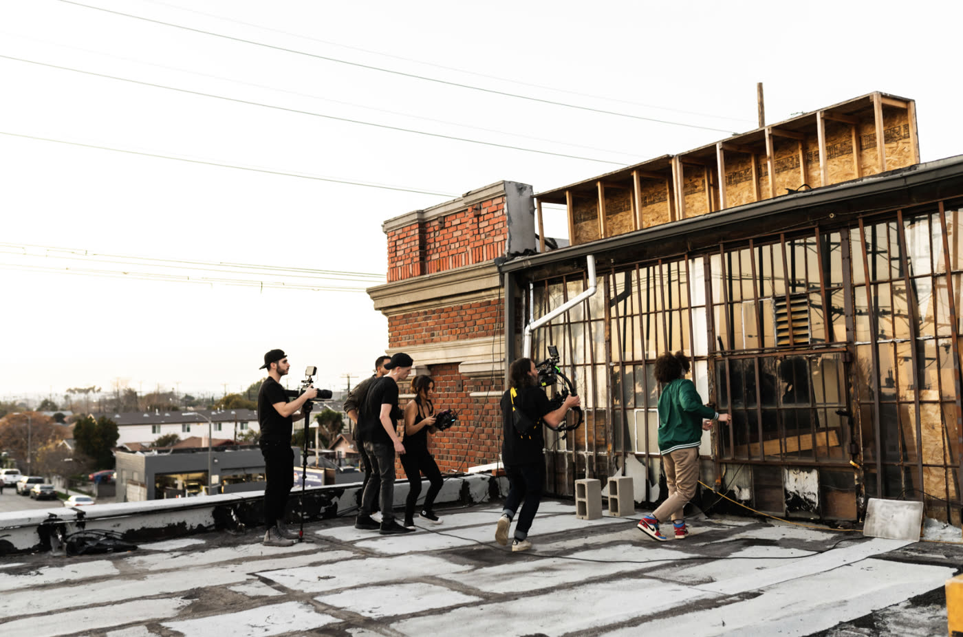 The rooftop crew at dusk