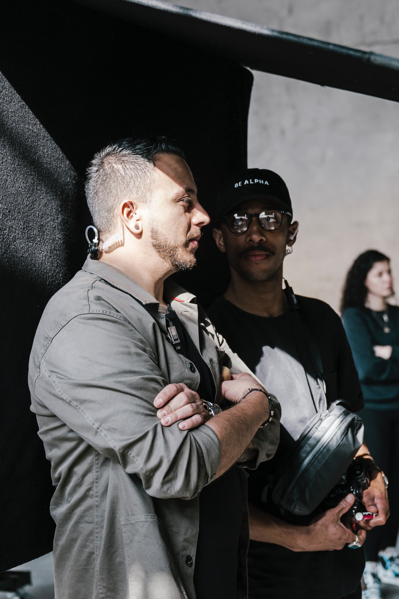 Reviewing the take at the monitor