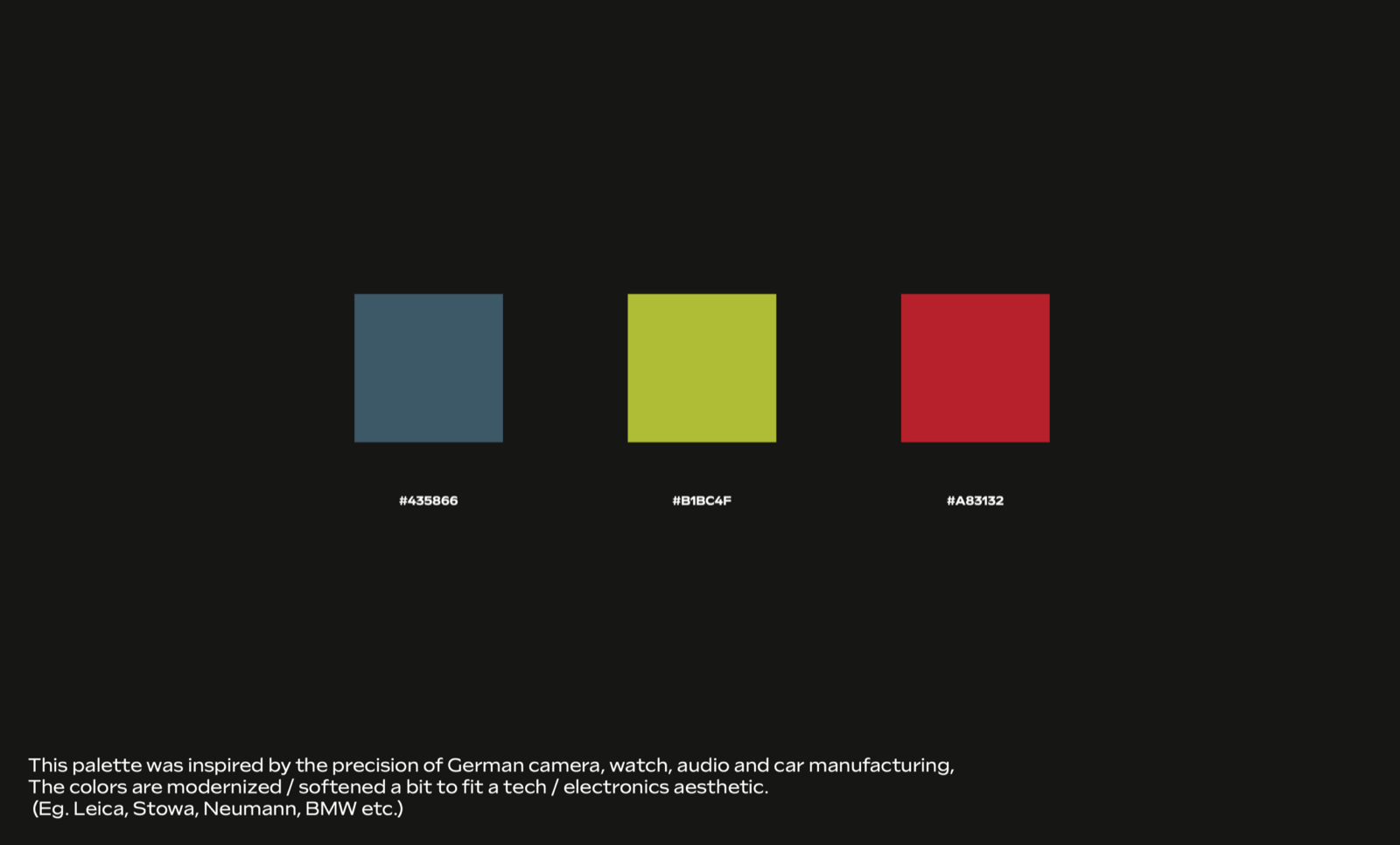 Turnstile Audio palette board: denim, chartreuse and red swatches